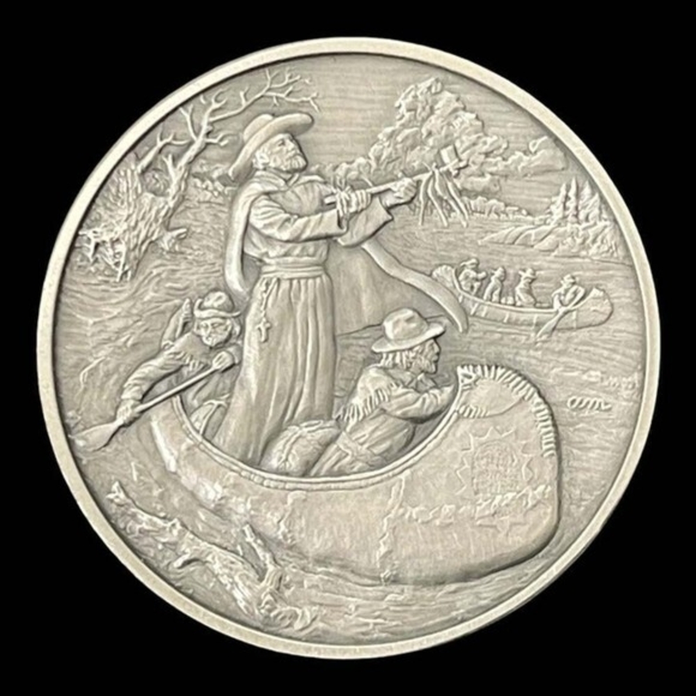 Franklin Mint History of Colonial America Pewter Medal Canoeing Mississippi Rive